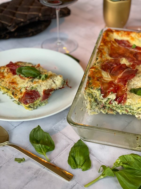 Comfort food lasagne met truffel spinazie en prosciutto